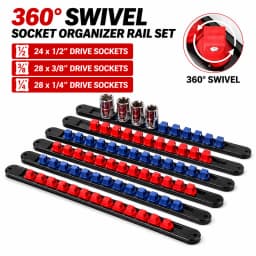 Premium Quality 360° Swivel ABS Socket Organizer Holder 1/4' 3/8' 1/2' Socket Clip Rail Tools Blue & Red