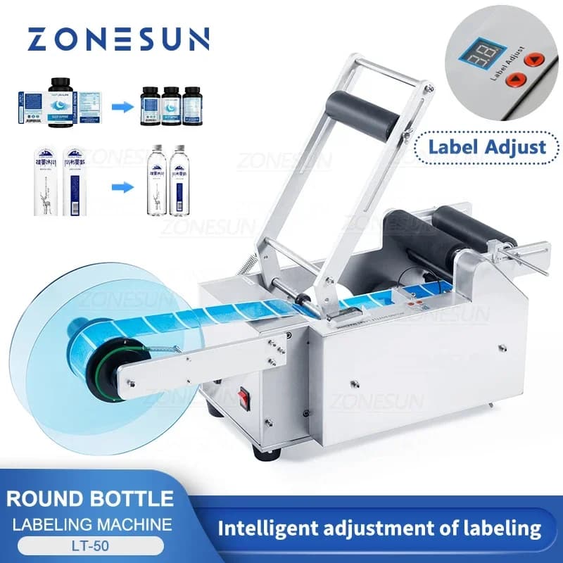 ZONEUN LT-50 Semi-Automatic Sticker Round Bottle Labeler Tube Can Labeling Machine Customized Labeling For Spray bottle