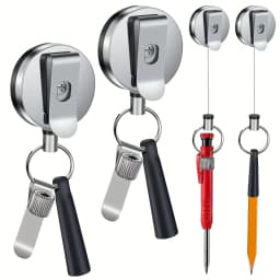 2pcs 23.6" Steel Wire Retractable Pen Holder, Heavy Duty Silicone & Metal Clip for Carpenters, Nurses, Construction, Waitstaff