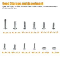 12 Kinds of Small Screws Nuts Assortment Kit M1 M1.2 M1.4 M1.6 Screw for Watches Glassess Frame Repair Tools with Screwdriver