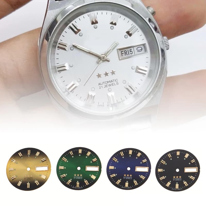 New 1Pc Vintage 3 Stars Watch Dial DIY Parts Dual Calendar Literal Men's Watch Accessories For 46941/46943 Movement