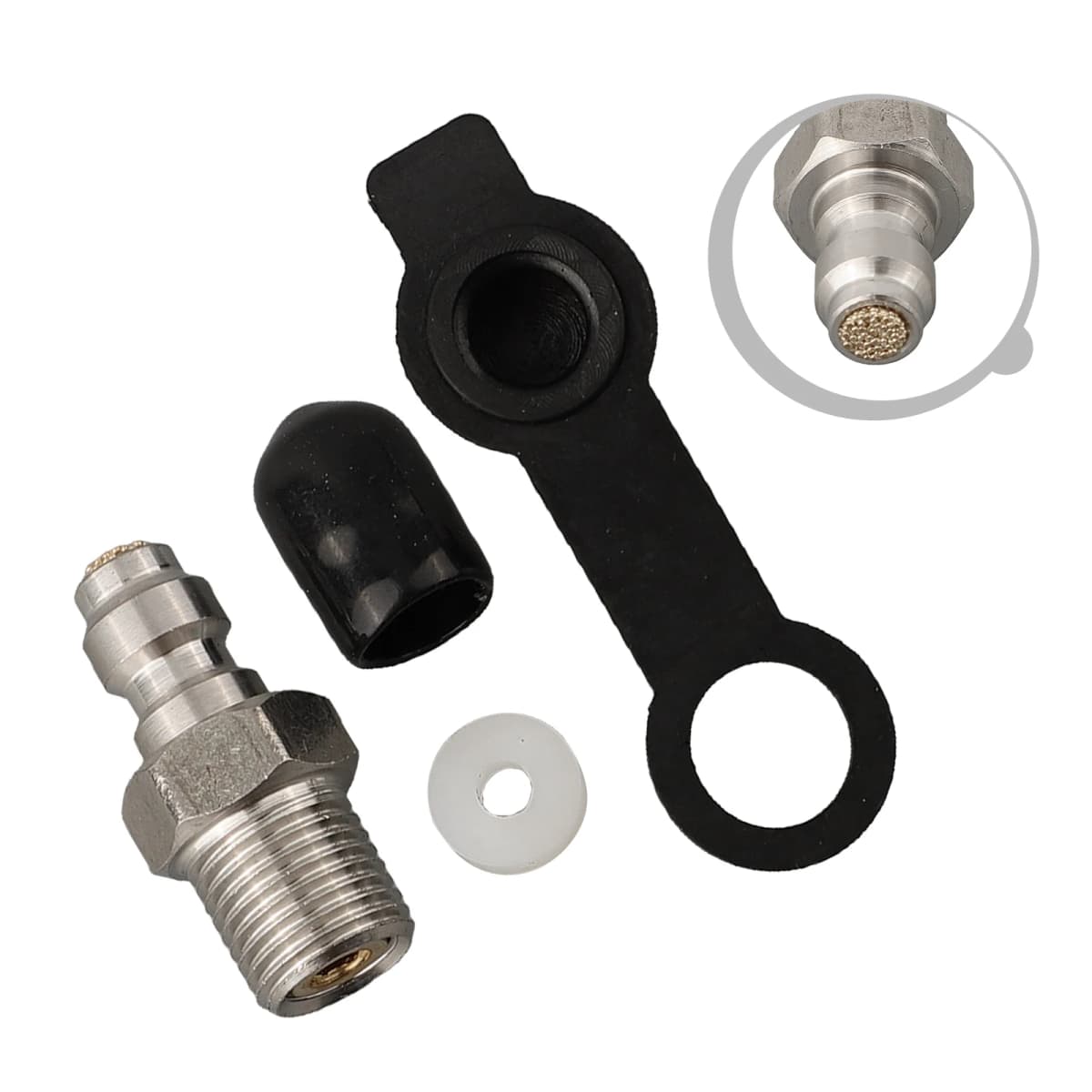 Stainless Steel Pneumatic Quick Coupler Kit For 8mm Hose With M10x1 Male Adapter And Dust Cap Silver+Black