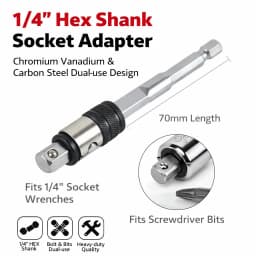 1/4'' Hex Shank Socket Adapter 70mm Cr-V Steel Extension Bar Drill/Impact Driver Converter