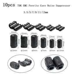 10Pcs TDK Ferrite Core Choke Clip Noise Suppressor Filter Ring Cable Clamp RFI EMI For Audio/Video Cables Power Cord