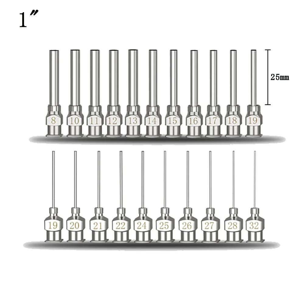 1 Inch 25mm 12pcs/box Stainless-Steel Needles Syringe Dispenser Dispensing Glue Tool 8 10 11 12 13 14 15 16 17 18 19 28 30G