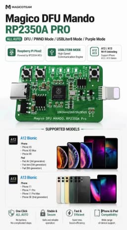 Magico DFU Mando RP2350A Pro Auto PWND Purple Mode Remote DFU Tool for iPhone XR‑11PM A12 A13