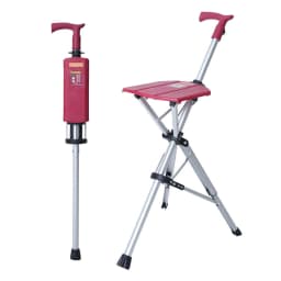 2-in-1 Walking Stick with Seat Folding Cane Stool for Elderly, Portable Mobility Aid with One-Button Open/Close