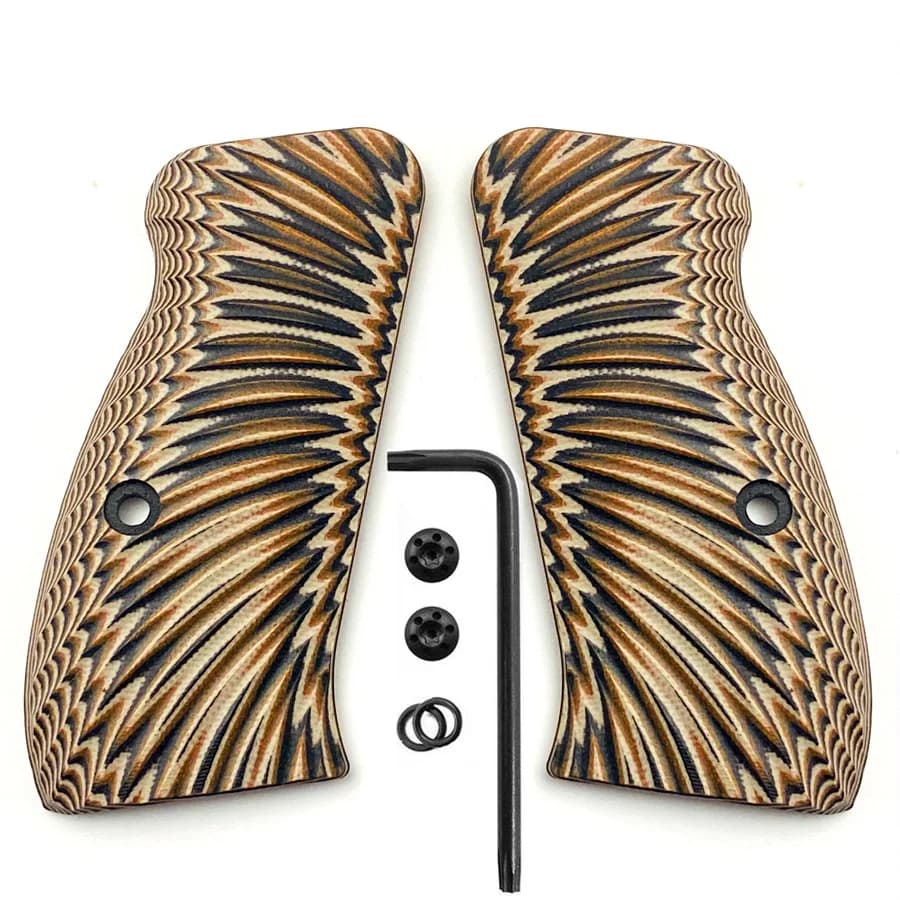1pair G10 CZ75 Grips for CZ 75/85 Compact, CZ P-01, P100, C100, T100, PCR, CZ 75 D, Gun Grips Screws Included, Sunburst Texture