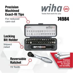 Wiha 32 Pieces GoBox Standard Batch Head Set, mini 72 Tooth Ratchet Wrench, Magnetic Batch Head 1/4 inch Precision Tool 74984