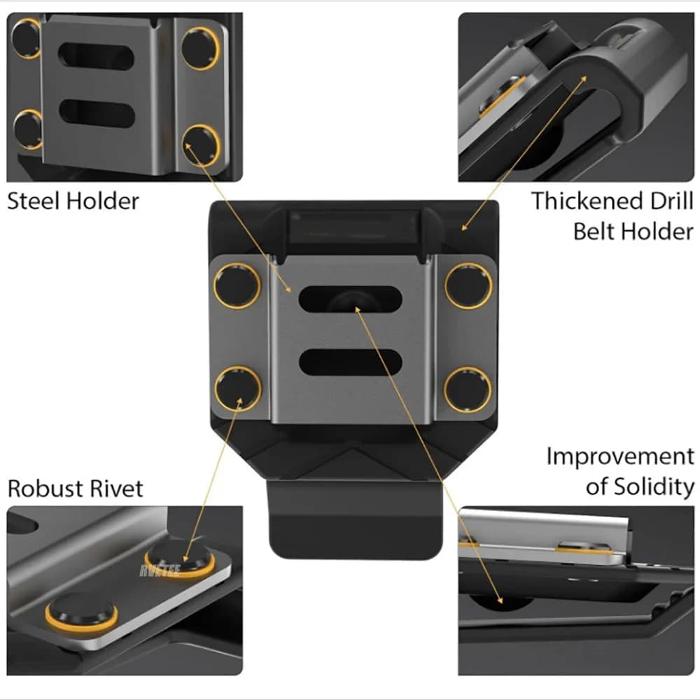 Belt-Mounted Drill Holder Clip - Steel & Nylon Durable Tool Holster for Impact Drills, Guns & Tape Measures