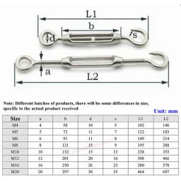 M5~M24 Turnbuckle 304 Stainless Steel Wire Rope Tension Device Shading Net Tarpaulin Installation DIY Tools Flange Bolt Hook