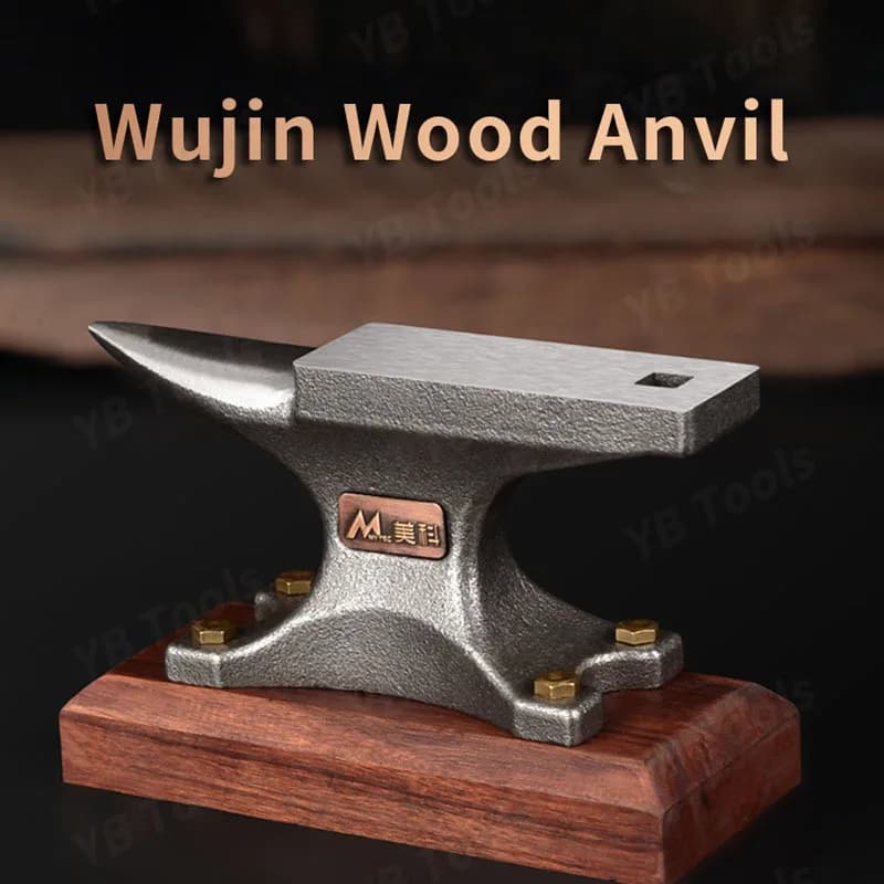 Vintage Ebony Wood Base Horned Steel Anvil Household Iron Anvil Tiger Clamp for Jewelry High-precision Parts Processing DIY Tool
