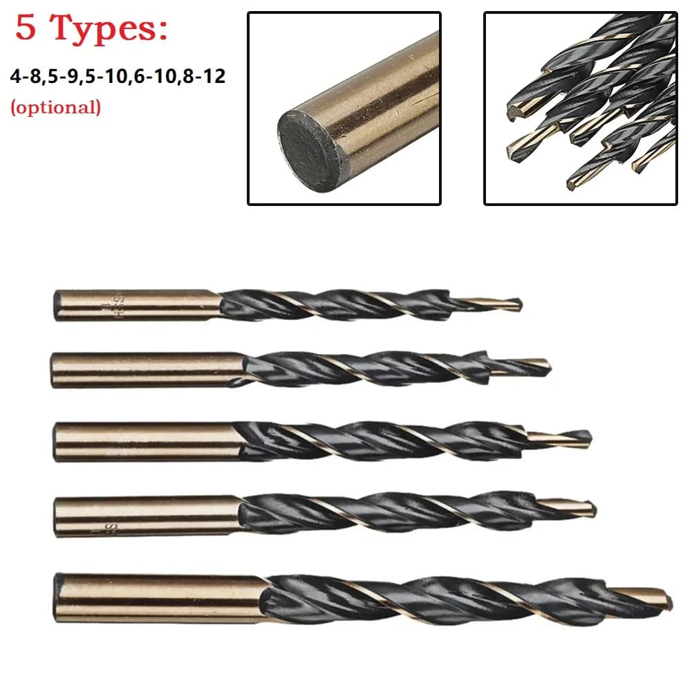 1pc HSS Cobalt Coated Twist Step Drill Bits 8-4/9-5/10-5/10-6/12-8mm Woodworking Tool For Manual Pocket Hole Jig