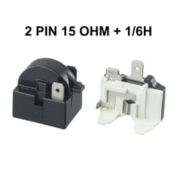 2PCS Starting Relay And Overload Protector Refrigerator PTC Start Relay 1/2 Pin 15 Ohm + 1/6H Compressor Overload Protector 