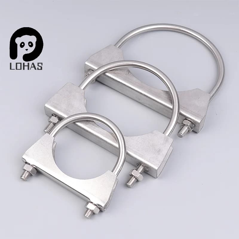 1Pc 304 Stainless Steel U-Screw Irregular Bolt With Baffle And Nut M8 Exhaust Pipe Clamp