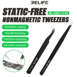 RELIFE ESD-11/15 Alloy Black Anti-static Ceramic tweezersTweezers Strong and Sturdy for Mobile Phone Maintenance tools sets