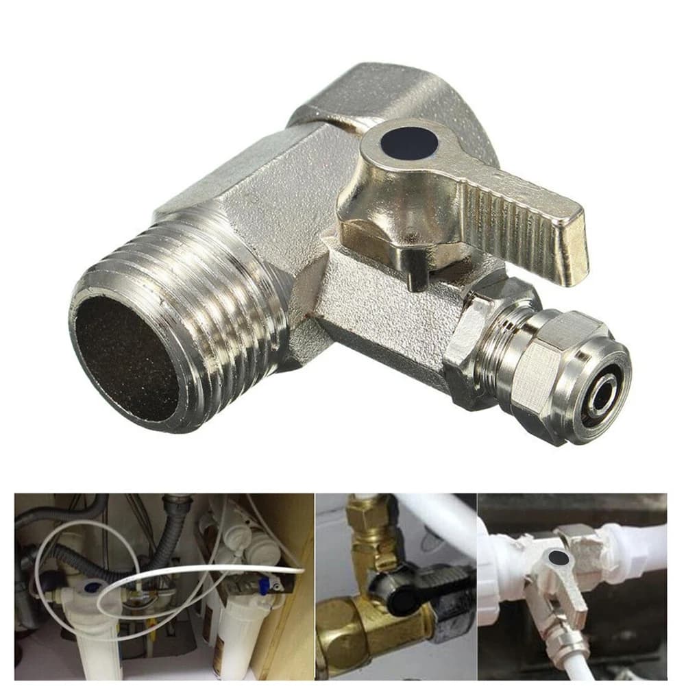 1Pcs Water Line Adapter Angle Stop Adapter Alloy T-Valve 1/2" To 1/4" With Shut-Off Ball Valve Tap Tee B Water Hose Pipe Fitting
