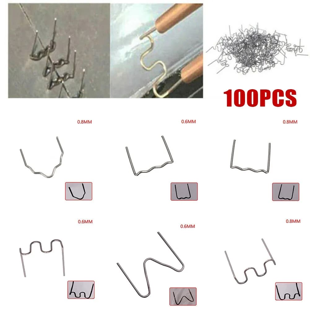 100pc Welding Nail Gun Nails Hot Stapler Staples 0.8/0.6mm For Plastic Welder Hot Welding Machine Welding Bumper Car Repair Kit