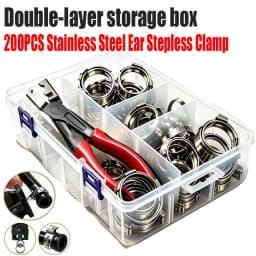 210Pcs Stainless Steel Ear Stepless Hose Clamps Kit, Worm Drive Fuel Water Pipe Clips with 1Pc Clamp Pliers for Plumbing Repair