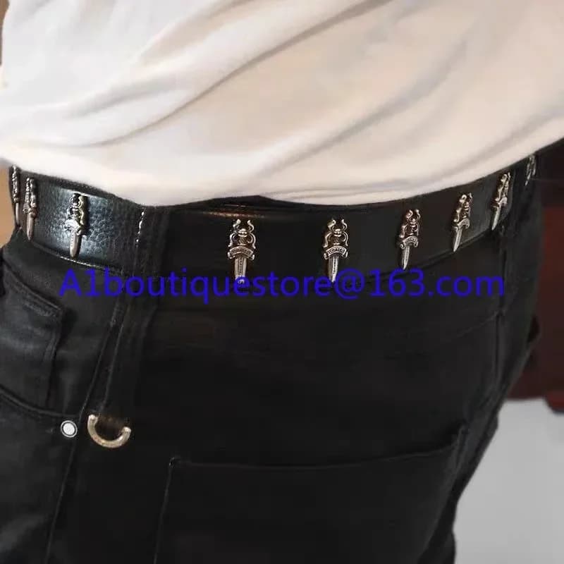 Engraved Roller Hollow Light Luxury Belt 925 Silver Classic Leather Totem Belt Pin Buckle