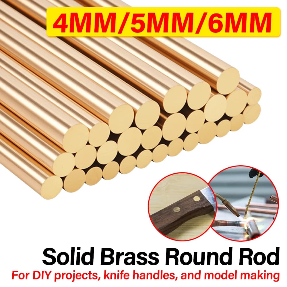 4mm/5mm/6mm Copper Bars Round Rods High-Precision Solid Brass for DIY Project Tool Handle Model Making Hardware Processing
