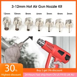 7pcs/Set 3-12mm Universal Hot Air Gun Nozzle Kit for 858D Welding Tools Soldering Station Stainless Steel Heat Gun Tips
