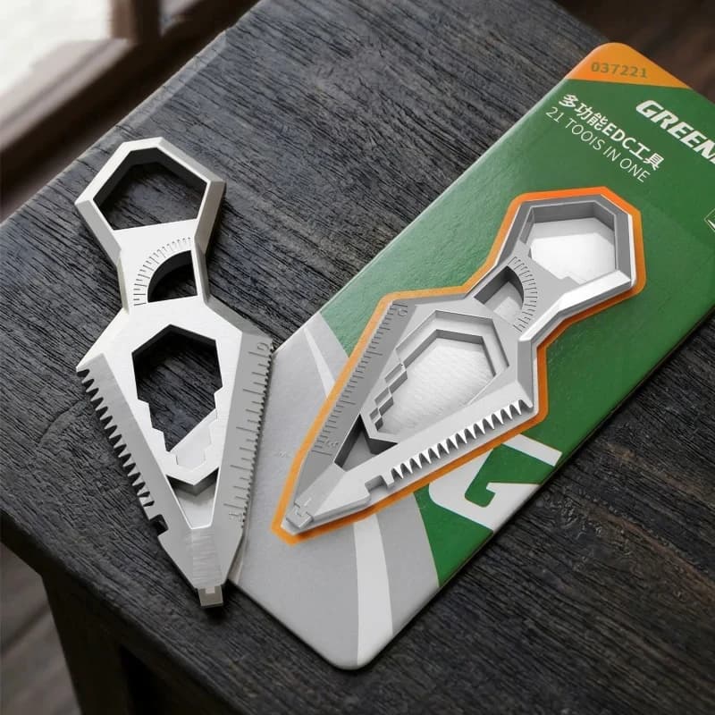 9-in-1 Stainless Steel Keychain, Portable Bottle Opener, Protractor, Ruler, Screwdriver, Wrench, Pocket EDC Tool.