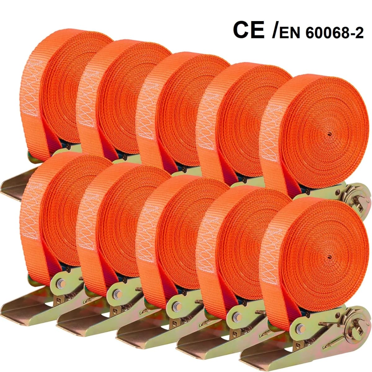 Ratchet Straps Heavy Duty 10 Pack -6M x25mm - 800 kg, 0.8 t Break Strength w/ Safety Lock - Cargo Straps for Moving, Appliances