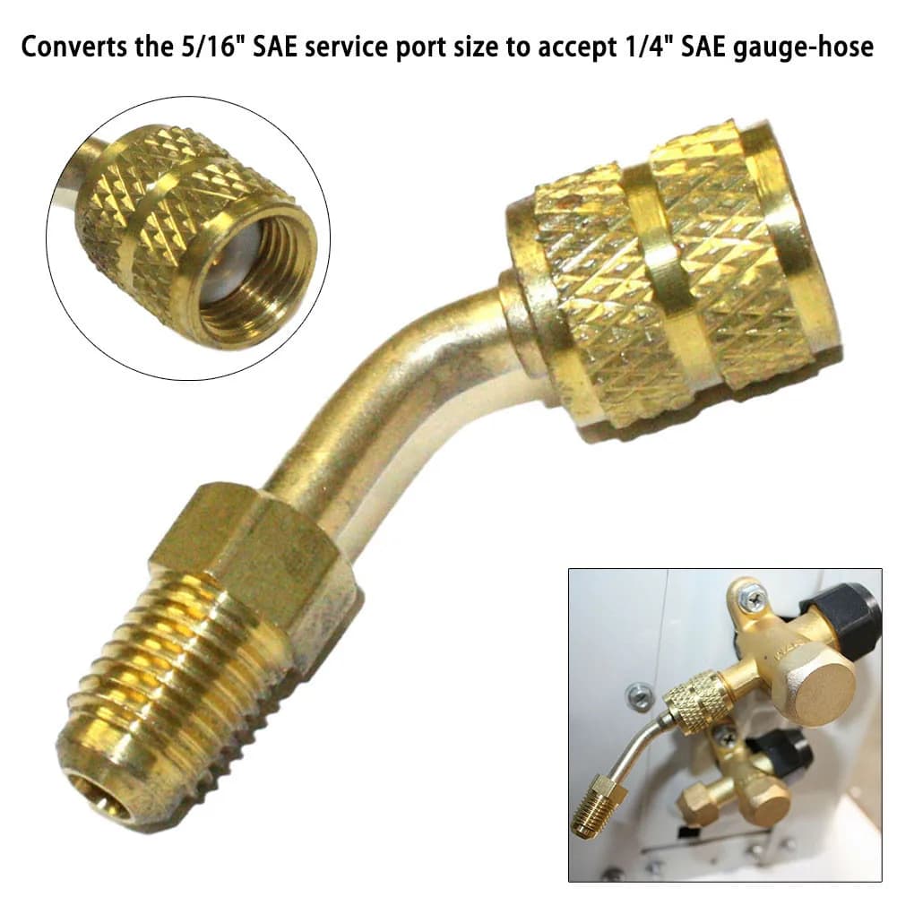 HVAC Adapter for Mini Split AC Vacuum Charging Converts R410a 5/16 SAE with Internal Thread Nut and 1/4 SAE Male Spool Connector