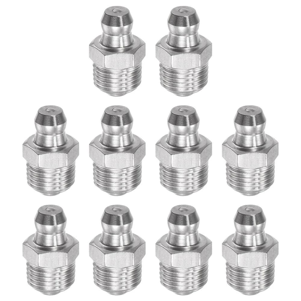 10Pcs Straight HydraulicGrease Fitting M10 Thread Kit GreaseNozzle Connection Stainless Steel Grease Nipples For Bearings