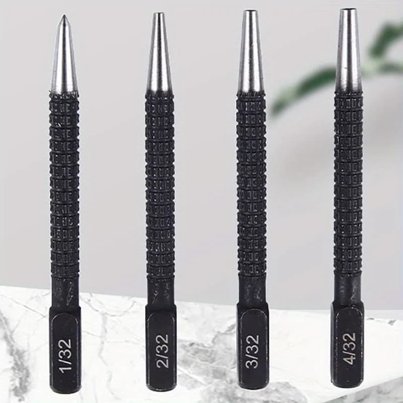 4 Pieces of High-speed Steel Nail Fixer Black Drilling Manual Locator Punching Center and Dot Punch (1/32 "2/32" 3/32 "4/32")