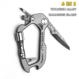 6in1 TC4Titanium Alloy Key Chain Knife Damascus Blade EDC  Bottle Opener Screwdriver Nail Driver Outdoor Tool SH-T2