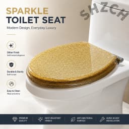Premium Golden Resin Toilet Seat Cover with Soft-Close Stainless Steel Hinges – Universal Fit for U, V, and O-Shaped Toilets