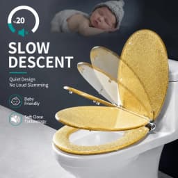 Premium Golden Resin Toilet Seat Cover with Soft-Close Stainless Steel Hinges – Universal Fit for U, V, and O-Shaped Toilets