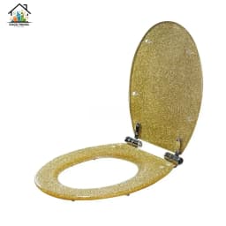 Premium Golden Resin Toilet Seat Cover with Soft-Close Stainless Steel Hinges – Universal Fit for U, V, and O-Shaped Toilets