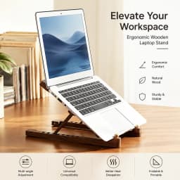 Foldable Wooden Laptop Stand with 8-Height Adjustment for MacBook Air/Pro, 11–17 Inch Portable Computer Holder
