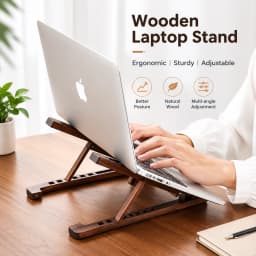 Foldable Wooden Laptop Stand with 8-Height Adjustment for MacBook Air/Pro, 11–17 Inch Portable Computer Holder