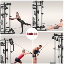 Smith Machine, Multifunctional Power Cage Rack with Smith Bar and Cable Pulley System, and LAT Pull Down Machine, Customized