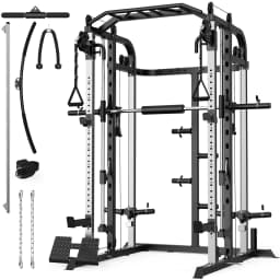 Smith Machine, Multifunctional Power Cage Rack with Smith Bar and Cable Pulley System, and LAT Pull Down Machine, Customized