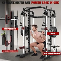 Smith Machine, Multifunctional Power Cage Rack with Smith Bar and Cable Pulley System, and LAT Pull Down Machine, Customized