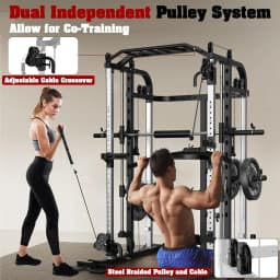Smith Machine, Multifunctional Power Cage Rack with Smith Bar and Cable Pulley System, and LAT Pull Down Machine, Customized