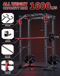 Power Cage with Dual Pulley System, 1600LB Multi-Function Squat Rack | Cable Crossover & LAT Pull Down, All-in-One, Customized