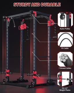 Power Cage with Dual Pulley System, 1600LB Multi-Function Squat Rack | Cable Crossover & LAT Pull Down, All-in-One, Customized