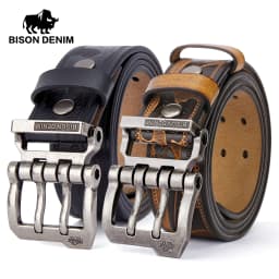 2024 BISON DENIM Men Belts Cow Split Genuine Leather Pin Buckle Business Waist Straps Retro Pin Buckle Fancy Male Belt For Jeans