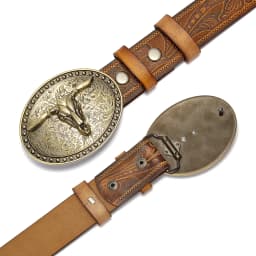 Men's Western Embossed Genuine Leather Belts with Golden Cowboy Longhorn Bull Buckle Belt Business Waist Straps For Men Droping