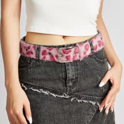Retro Leopard Print Faux Fur Belt Y2k Pink Fur Belts Punk Sexy Women's Waistband Winter Fluffy Waist Belt Accessories