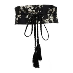 Chinese Han Dynasty Hanfu Clothing Waistband with Tassels Wide Tie Belt with Chinese Painting Flower Pattern