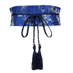 Chinese Han Dynasty Hanfu Clothing Waistband with Tassels Wide Tie Belt with Chinese Painting Flower Pattern