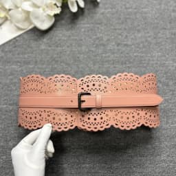 Cut Out Carved Leather Waist Closure Pin Buckle Leather Wide Belt Dress Waist Geometric Decoration Silver Buckle Wide Belt