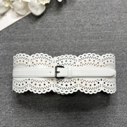 Cut Out Carved Leather Waist Closure Pin Buckle Leather Wide Belt Dress Waist Geometric Decoration Silver Buckle Wide Belt